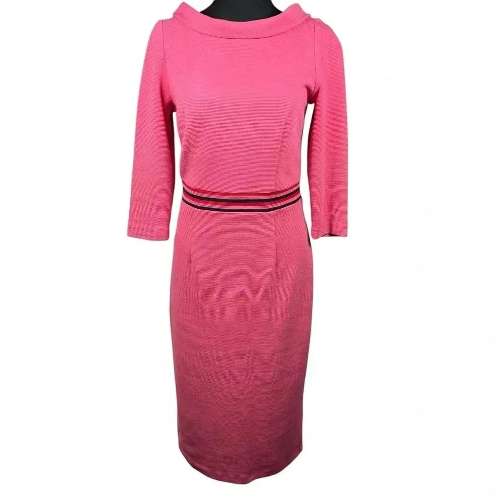 Boden Daisy Ottoman Pink Ribbed Open Neckline Long Sleeve Shift Midi Dress 6L